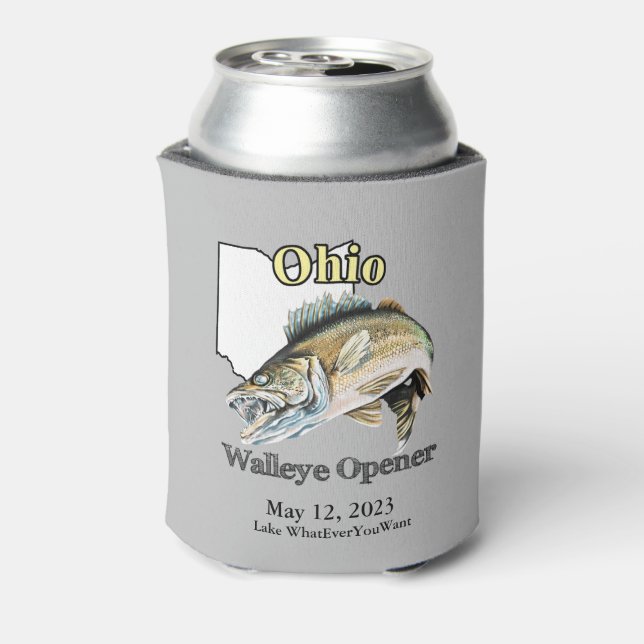Custom Lake/Date Ohio Walleye Opener Light Can Cooler (Can Back)