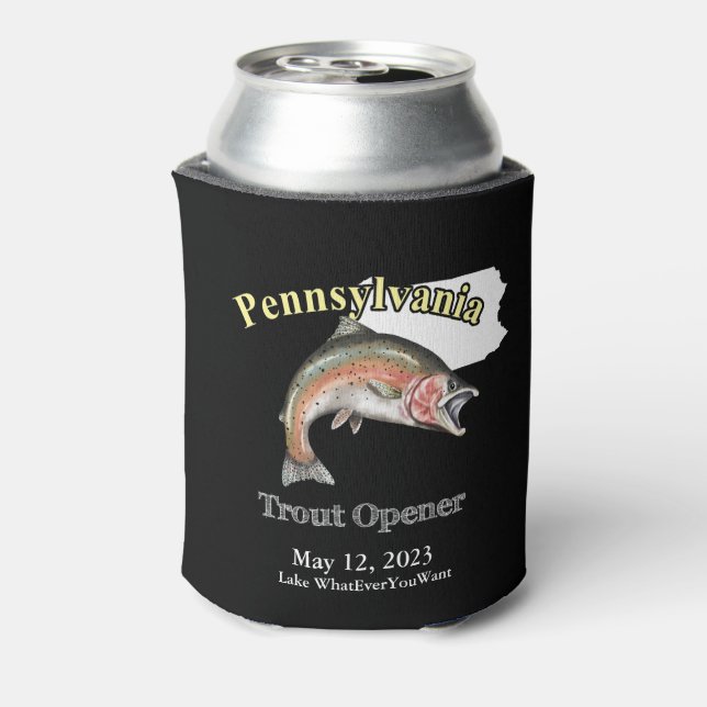 Custom Lake/Date Pennsylvania Trout Opener Dark Can Cooler (Can Back)