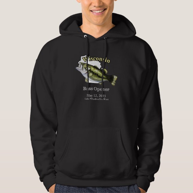 Custom Lake/Date Wisconsin Bass Opener Dark Hoodie (Front)