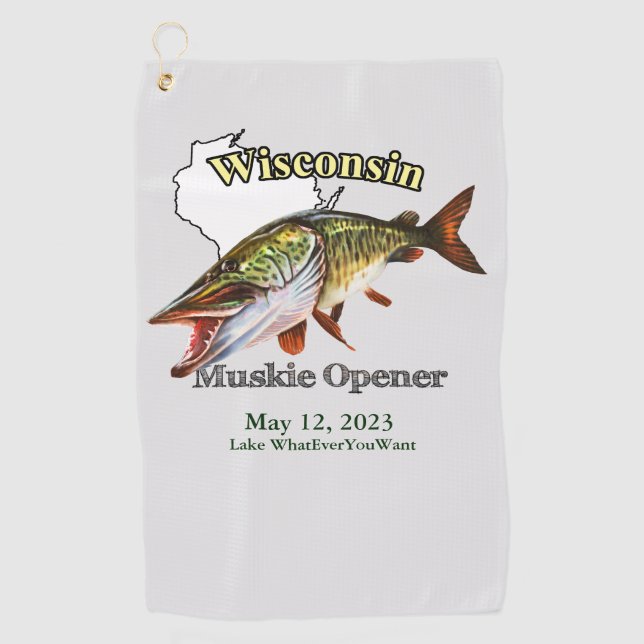 Custom Lake/Date Wisconsin Muskie Fishing Towel (Front)