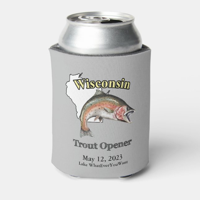 Custom Lake/Date Wisconsin Trout Opener Light Can Cooler (Can Back)