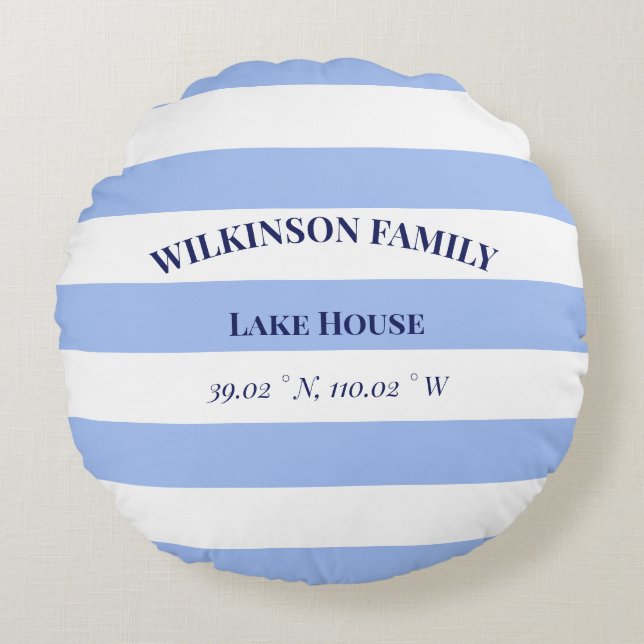 Custom Lake house Blue Stripes Round Cushion (Front)