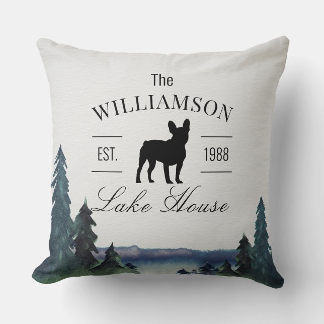 Custom Lake House Dog Silhouette Throw Pillow (Front)