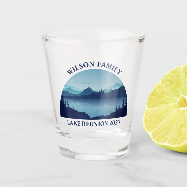 Custom Lake House Family Reunion Summer Vacation Shot Glass (Front)