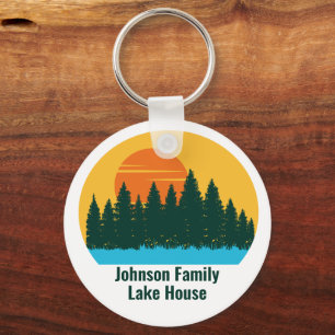 Custom Lake House Family Trip Cute Sunset Key Ring