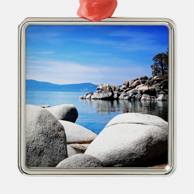 Custom Lake Tahoe Sand Harbour Photograph Metal Tree Decoration (Front)
