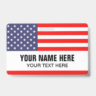 Custom lanyard name badge with United States flag ID Badge