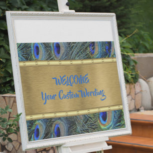 Custom Large Gold & Peacock Feather Banner