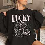 Custom Las Vegas Bachelorette Party Personalised Sweatshirt<br><div class="desc">Celebrate your Las Vegas bachelorette adventure with our "Lucky in Love" Custom Las Vegas Bachelorette Party Personalised Crewneck Sweatshirt. This stylish sweatshirt features a unique front and back print design that embodies the spirit of your retro casino bach trip. Adorned with playful elements like poker dice and drink motifs, it...</div>