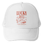 Custom Las Vegas Bachelorette Party Personalised Trucker Hat<br><div class="desc">Complete your Las Vegas bachelorette party look with our "Lucky In Love" Custom Las Vegas Bachelorette Party Personalised Trucker Hat. Perfect for adding a touch of retro casino flair to your celebration, this hat is designed to capture the excitement of your bach trip. Featuring playful elements like poker dice and...</div>