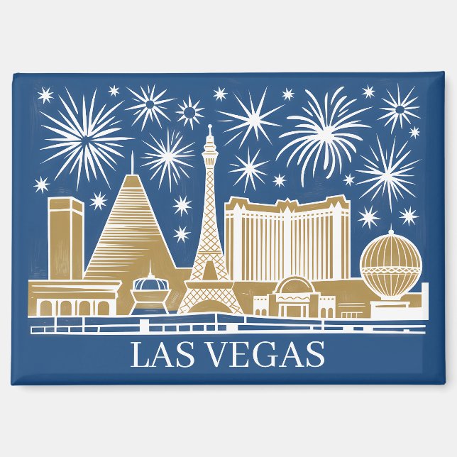 Custom Las Vegas Strip Skyline Minimalist Golden Magnet (Front)
