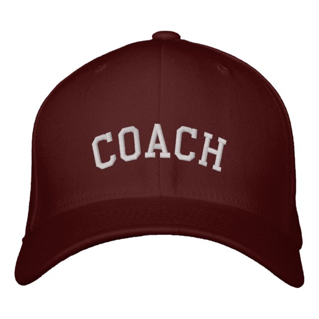 Custom Last Name Embroidered Maroon Coach Hat (Front)