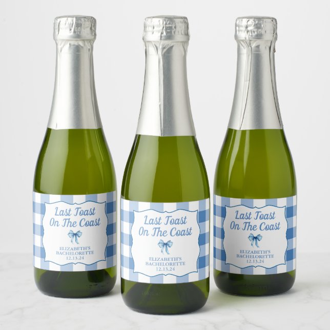 Custom Last Toast on the Coast Bachelorette Mini Sparkling Wine Label (Bottles)
