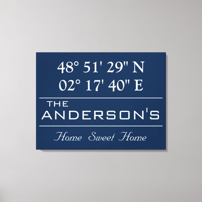 Custom Latitude Longitude Family Name Home Address Canvas Print (Front)