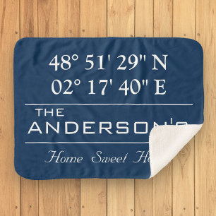Custom Latitude Longitude Family Name Home Address Sherpa Blanket