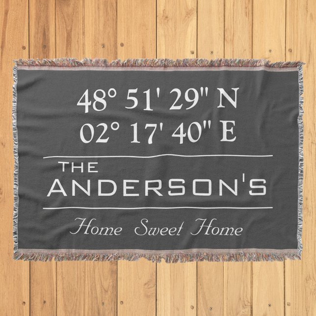 Custom Latitude Longitude Family Name Home Address Throw Blanket (Creator Uploaded)