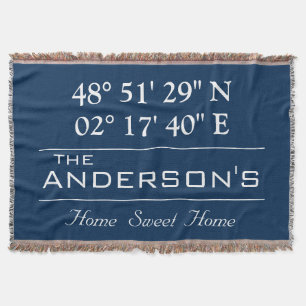 Custom Latitude Longitude Family Name Home Address Throw Blanket
