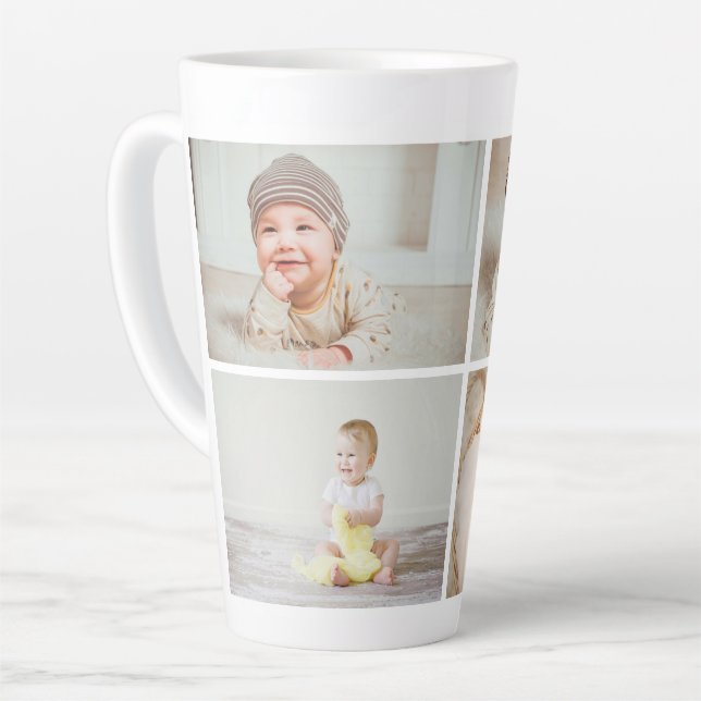 Custom Latte Mug with Four-Photo Collage (Left Angle)