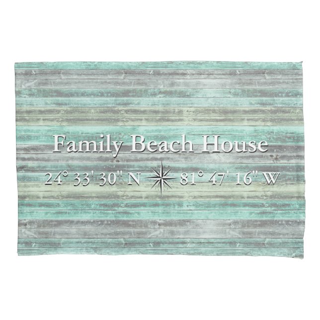 Custom Lattitude And Longitude Coastal Decor Pillowcase (Front)
