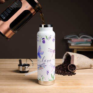 Custom Lavender Dragonfly Shabby Chic Boho Style Water Bottle