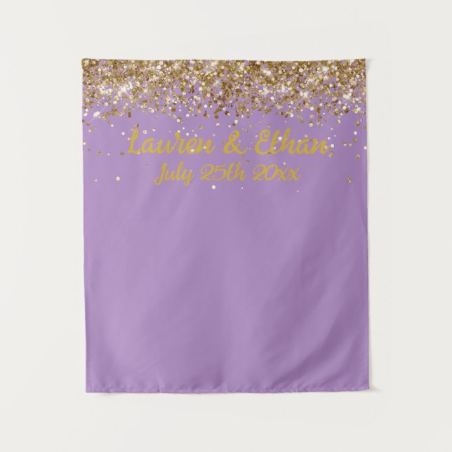 Custom Lavender & Gold Glitter Wedding Photo Booth Tapestry (Front)