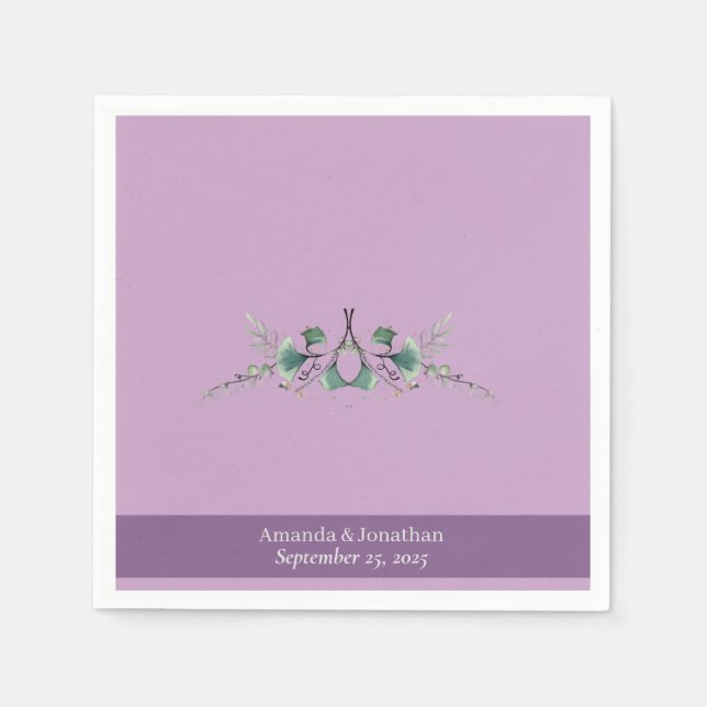Custom Lavender Greenery Wedding Napkins (Front)