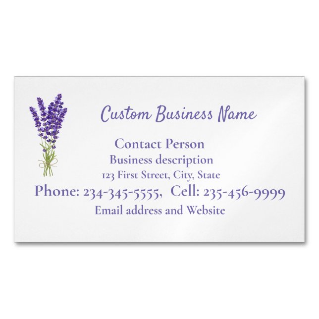 Custom Lavender  purple mauve garden flower  Magnetic Business Card (Front)