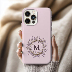 Custom Lavender Wreath Monogram Mum Wedding Bridal iPhone 15 Pro Case