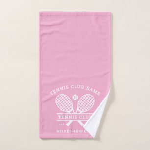 Custom Lawn Tennis Club Name Rackets Motif Pink Hand Towel