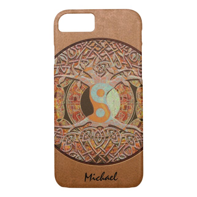 Custom Leather Look Yin Yang Tree of Life Case-Mate iPhone Case (Back)