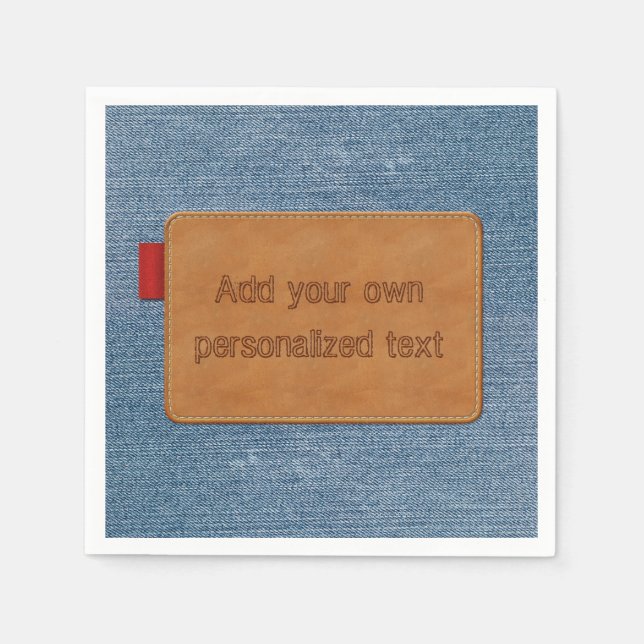 Custom Leather Tag Blue Jean Denim Napkin (Front)