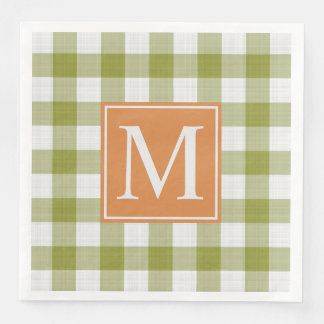 Custom Leaves Green Pumpkin Orange Gingham Pattern Napkin