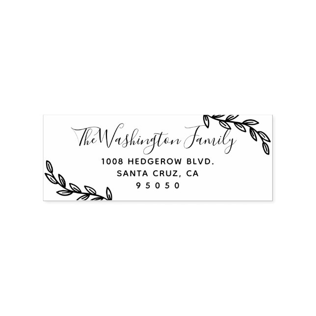 Custom Leaves & Script Family Name Return Address Rubber Stamp (Imprint)