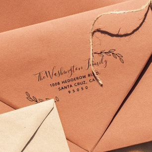 Custom Leaves & Script Family Name Return Address Self-inking Stamp