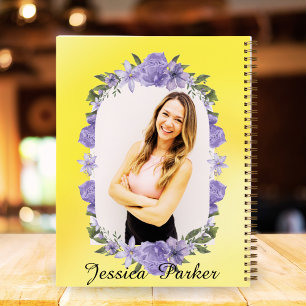 Custom Left-Handed Yellow Floral Girls Photo Name Notebook