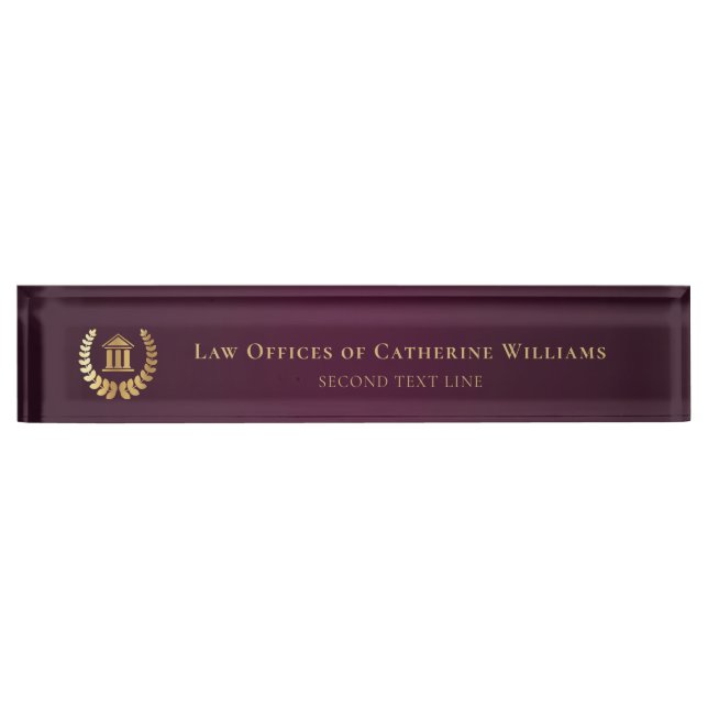 Custom Legal Law Burgundy Gold Lux Nameplate (Front)