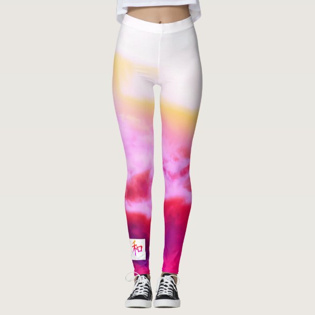 Custom Leggings SUNSET AND KANJI FOR PEACE (Front)