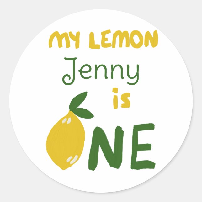 Custom lemon design baby first birthday name cute classic round sticker (Front)