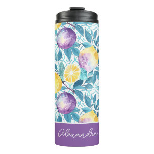 Custom Lemon Pattern Water Bottle with Name