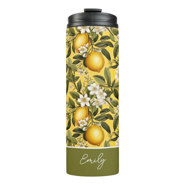 Custom Lemon Pattern Water Bottle with Name (Front)