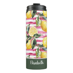 Custom Lemon Pattern Water Bottle with Name