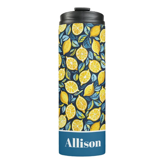 Custom Lemon Pattern Water Bottle with Name (Front)