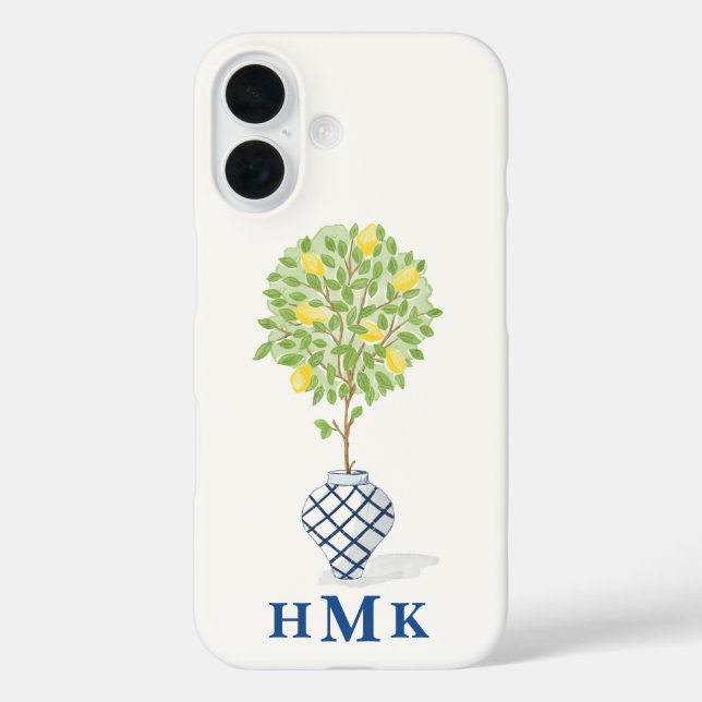 Custom Lemon Topiary Chinoiserie Vase Monogram  Case-Mate iPhone Case (Back)