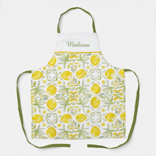 Custom Lemon Watercolor Pattern Apron (Front)