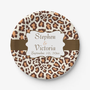 Custom Leopard Brown Tan Cream Paper Plates