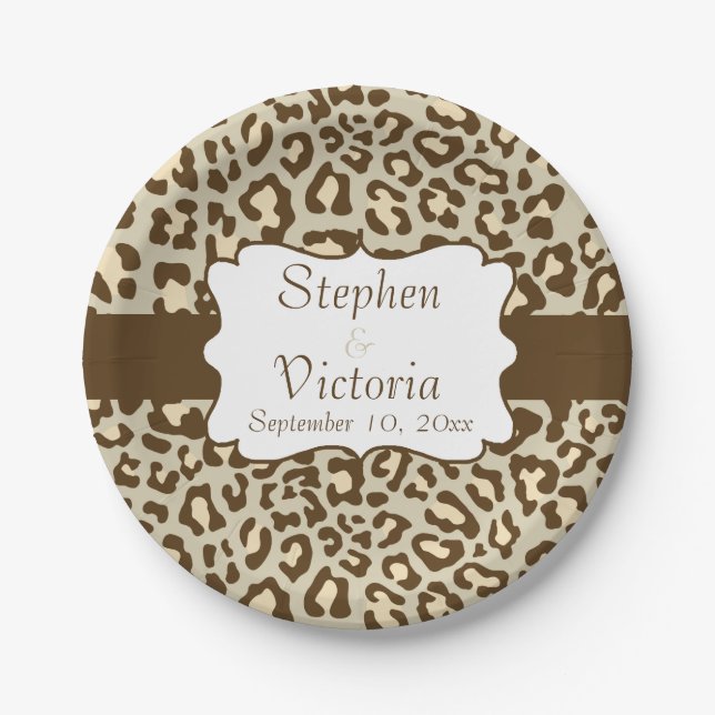 Custom Leopard Brown Tan Peach Paper Plates (Front)