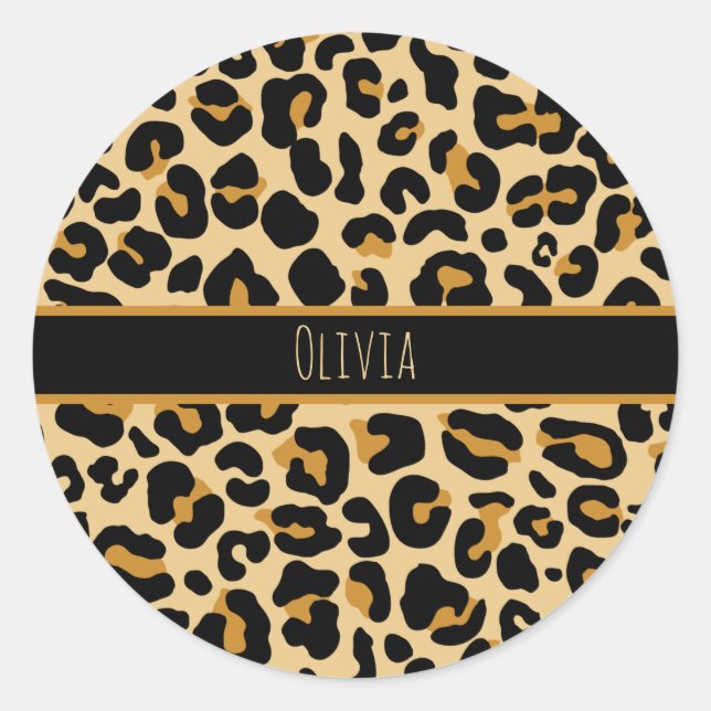 Custom Leopard Classic Modern Print Classic Round  Sticker (Front)