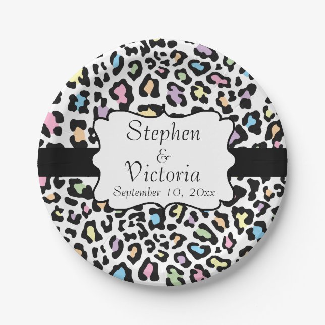 Custom Leopard Print Multi Colours Paper Plates (Front)