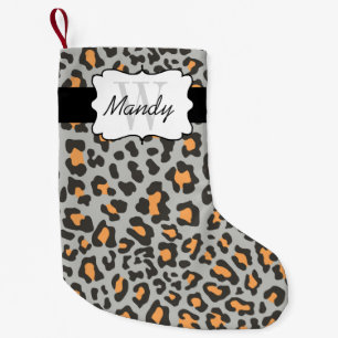 Custom Leopard Print Orange Black Grey Stocking