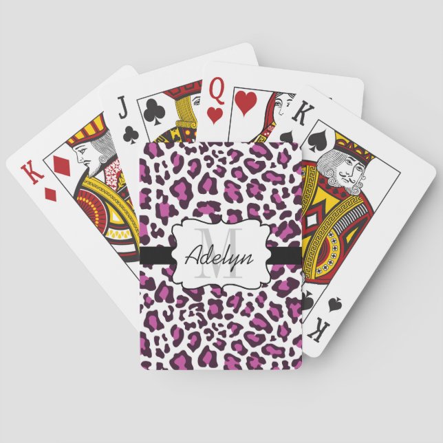 Custom Leopard Print Purple Black White Cards (Back)